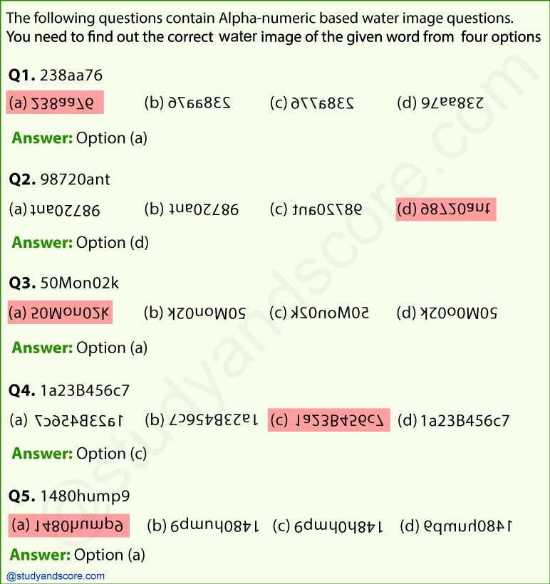 Figure based water image, number  based water image, alphabet based water image, alphanumeric water image, nonverbal reasoning